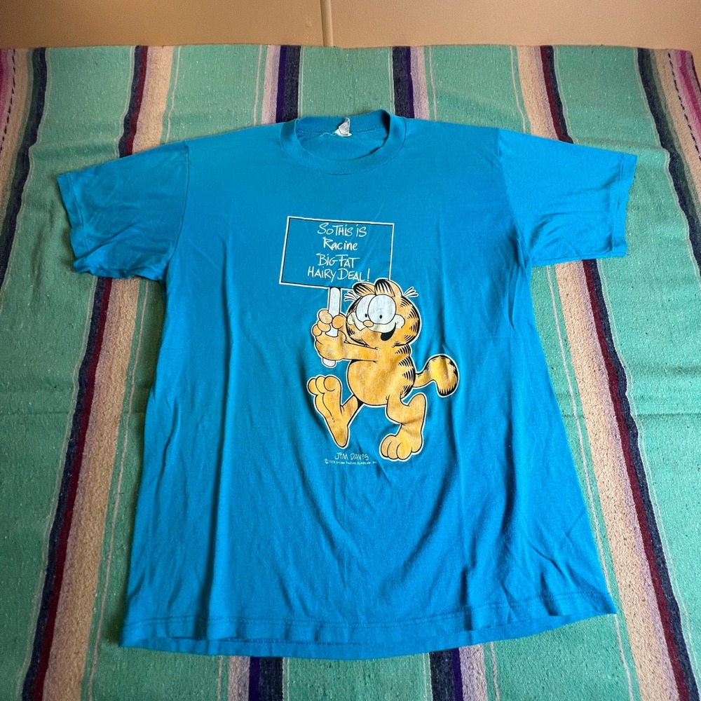 Velva Sheen Garfield T-Shirt Mens XL Blue 1978 Racine Graphic Vintage USA Made